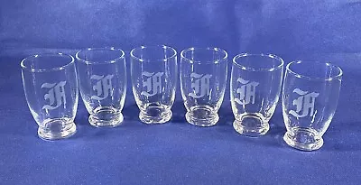 Set Of 6 Vintage Etched Monogramed  A  Wine Or Juice Glass 6 Ounces Footed • $17.95