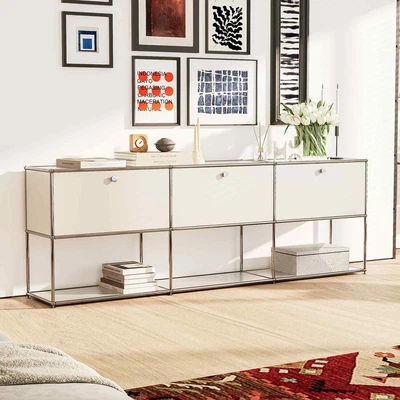 USM Haller Style Modern Storage Cabinet Shelf Metal Sideboard For Living Room • £336.99