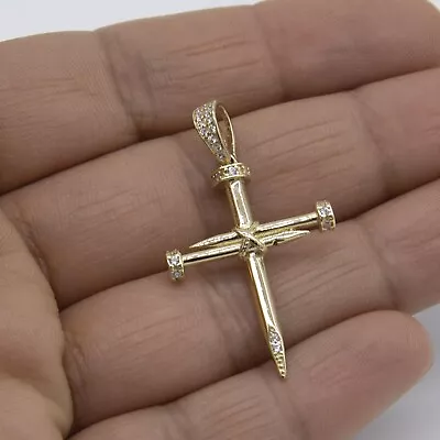 1 1/2  Screw Nail Cross Pendant Real 14K Solid Yellow Gold • $357.49