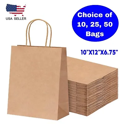 $12.50 • Buy Paper Bags Brown Kraft Bag With Handles Gift Retail Shopping Bag 10''x12''x6.75'