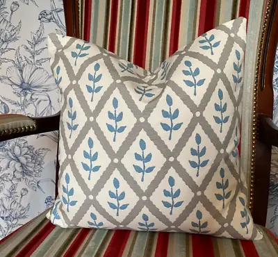 Vanessa Arbuthnott *LATTICE LEAF* Linen Cushion Cover  Cornflower 40cm (16 ) BN • £28.75