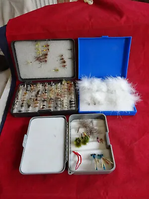 3 Fly Boxes (inc.fulling Mill Scientific Anglers) + Good Collection Trout Flies • $41.66