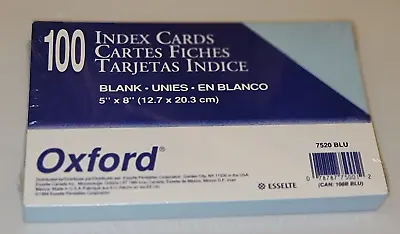 Oxford Blank Color Index Cards 5  X 8  Blue 100 Per Pack (7520 BLU) Blank • $14.95