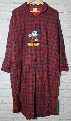 Vintage Disney Store Mickey Mouse Flannel Nightgown Pajamas Womens XL Red Plaid • $24.99