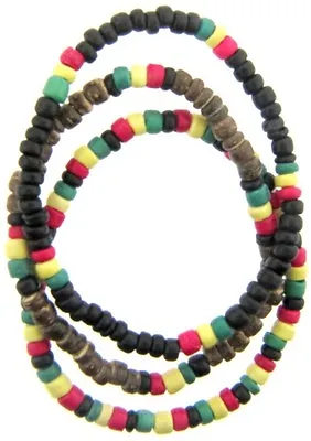 $9.99 • Buy 12x RASTA BEAD BRACELETS - Stretchy Coconut Beads Assorted - Bulk Wholesale Lot!