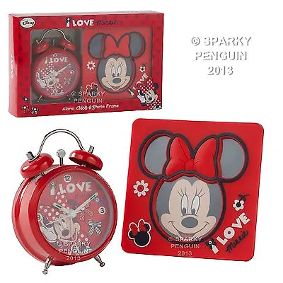 Disney I Love Minnie Mouse Red Alarm Clock & Photo Frame Gift Set 100% Official • £14.99