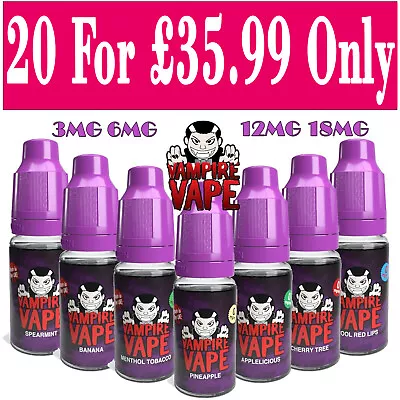 VAMPIRE VAPE E Liquid 10ml Bottle All Flavour Available - Buy 20 For £35.99 Only • £35.99