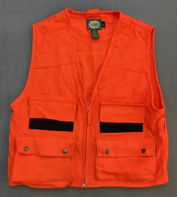 Vtg Cabelas Hunting Mens Bird Vest Blaze Orange Sz L Game Pouch Padded Shoulder • $21.99