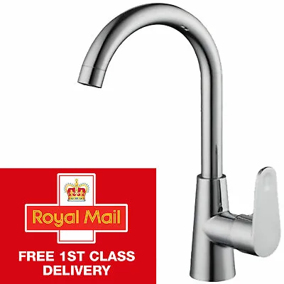 Kitchen Sink Tap Mono Bloc Single Lever Swivel Round Neck Mixer Tall Arch Taps • £32.99