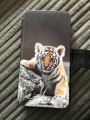 Cute Tiger Cub Animal Nature Leather Wallet Phone Cover Case • £6.80