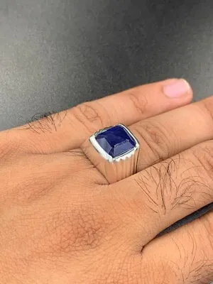 Blue Sapphire Ring Mens Sapphire Ring Sterling Silver 925 Rings Handmade Neela • $162.16