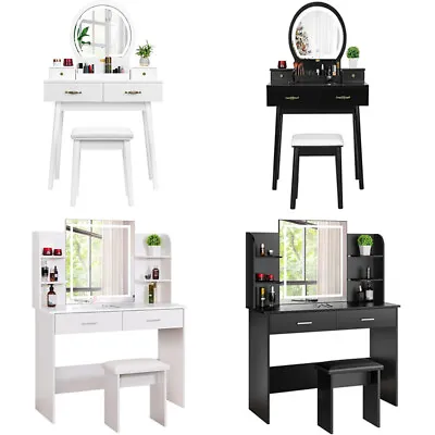 Vanity Table Set Makeup Dressing Table W/ 3-Color Lighted Mirror Cushioned Stool • $109.99