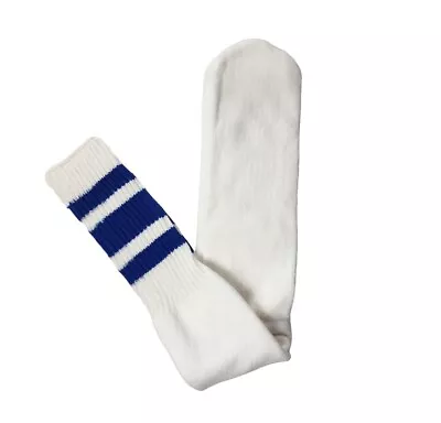 Vintage 1970s 80s Men's Striped Athletic Tube Socks Blue Over Calf 23 L NEW • $27.65