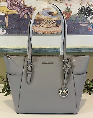 Michael Kors Charlotte Medium Large Zip Tote Shoulder Bag Mk Grey Leather Silver • $116.99