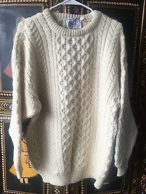 VTG NWT IRISH Avoca Handweavers Ireland Classic Cable Knit Pullover Ivory SZ XL • $54