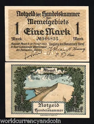 Memel 1 Mark P-2 1922 Euro Village Scene Unc Germany Lithuania Money Bank Note • $50