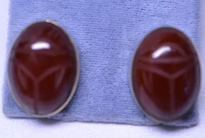 Vintage Van Dell Gold Filled Huge 1  Carved Carnelian Scarab Screwback Earrings • $95