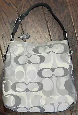 Coach Silver Gray Optic Signature Sateen Jacquard Shoulder Bag Handbag Purse • $69.99