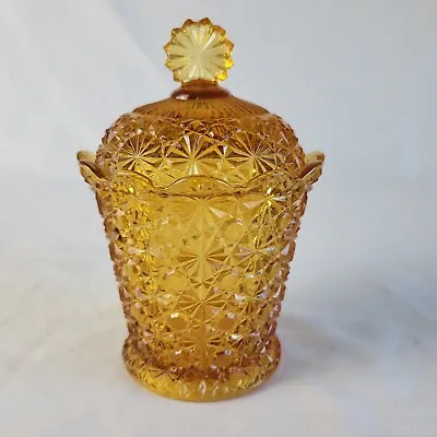 FENTON L G Wright MCM Amber Daisy Button Covered Candy Dish W/ Domed Lid Knob • $29.99