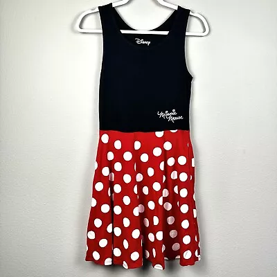 Disney Minnie Mouse Dress Juniors Medium 7/9 Polka Dot Pockets Swing Skater • $22.99