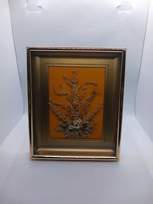 Vintage Dried Flower Nut Seed Pod Gold Framed Shadow Box Picture Hanging Stand • $10