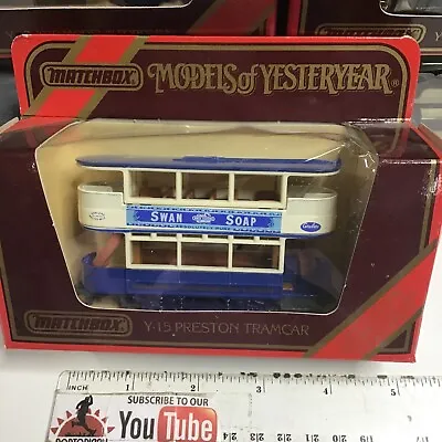 Matchbox Yesteryear Y15 Blue Swan Soap Preston Tramcar Double Decker Trolly 1/43 • $1.95