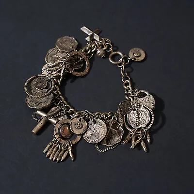 All Saints Bracelet Metal Chain Charm Coin Cross Vintage Bangle Cuff • £69.99