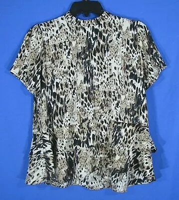 NWT VERONICA M Beige/Black LEOPARD Georgette TIERED Ruffle Trim BLOUSE/TOP Sz M • $9.90