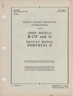 1943 Aaf Boeing B-17fg Flying Fortress Bomber Pilots Flight Manual Handbook-cd • $24.99