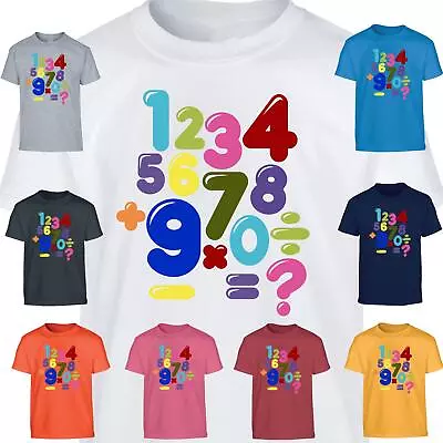 Kids Boys Girls Colourful World Book Day 2024 Maths Symbols School T-Shirt Tops • £8.99