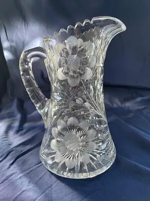 Vintage ABP PITCHER American Brilliant Period Cut Glass Crystal Floral • $75