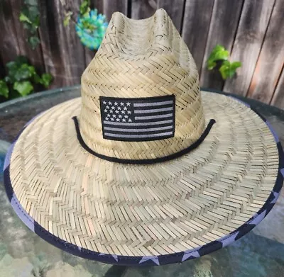 Wide Brim Straw Summer HAT American Flag BLACK Sombrero W/FREE SHIPPING!!! • $21.50