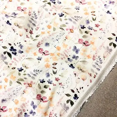 Beautiful Wildflower Meadow Floral Linen-mix Fabric Ivory - Per Half Metre • £6.40