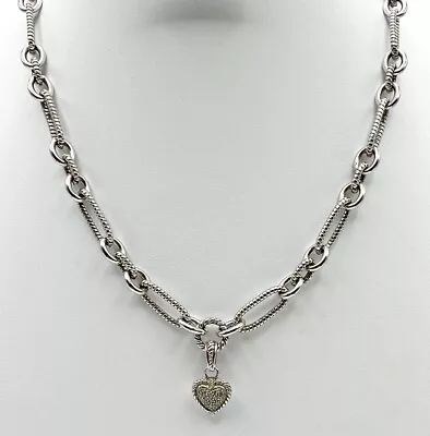 Judith Ripka Sterling Silver Chain Necklace W/ Heart Pendant 18” • $65