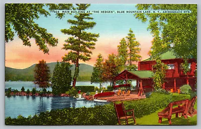 Postcard Adirondacks Main Building The Hedges Blue Mountain Lake New York F9 • $1.99