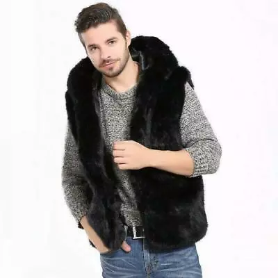 Luxury Men Hooded Vest Faux Fur Jacket Winter Waistcoat Sleeveless Casual 2020 D • $36.80