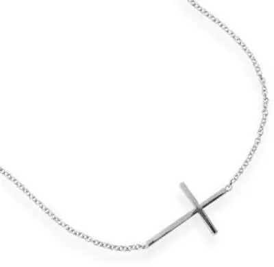 7  + 1  Rhodium Plated Polished Sideways Cross Bracelet 925 Sterling Silver • $34.95