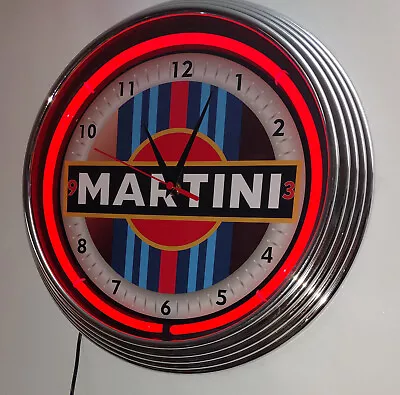 MARTINI RACING SIGN 15  RED Neon Clock Chrome Framed Garage Man Cave Bar • $99.99