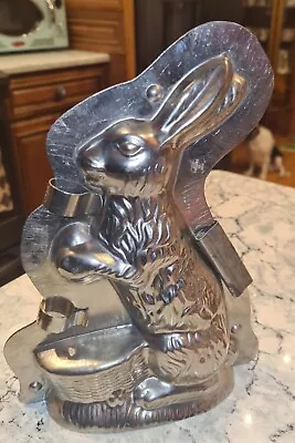 Made In Germany Easter Bunny Rabbit With Basket 8.5  Chocolate Tin Mold • $75