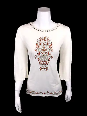Belle By Kim Gravel Women's Moroccan Embellished Top Magnolia/Copper Small Size • $17.50
