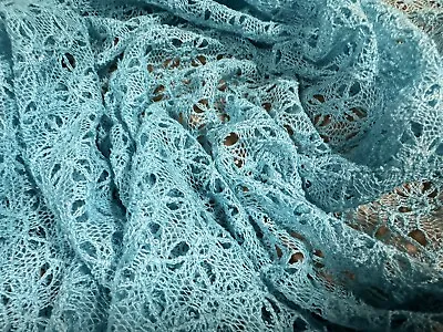 Crochet Knit Lace Dress Fabric Per Metre - Turquoise Blue • £4.99