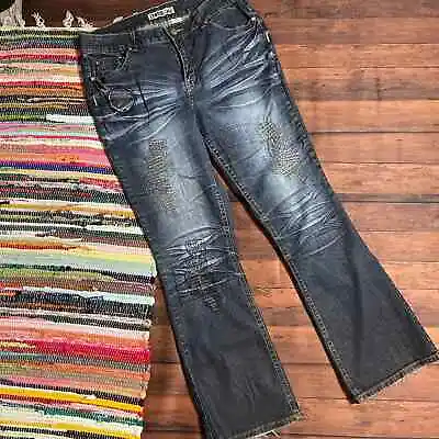 Zanadi Women's Dark Wash Stitch Pattern High-Rise Bootcut Jeans Size 16 • $16.75