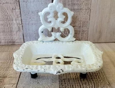 Vintage White Cast Iron Footed Soap Dish Metal Farmhouse Countertop Shabby Chic • $15.99