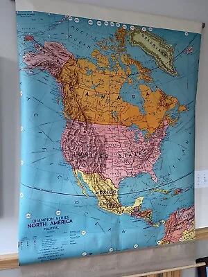 North America 1950 School Pull Down Wall Map - Weber Costello - On Canvas Roll • $395