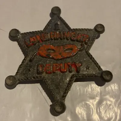 $17.50 • Buy Vintage Metal Lone Ranger Deputy 6 Point Star Silver  & Red Badge Pin W/Mask  2”