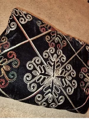 Brand New Stunning Fancy Heavy Embroidered Velvet BIG Shawl Black & Multicolour • £20.95