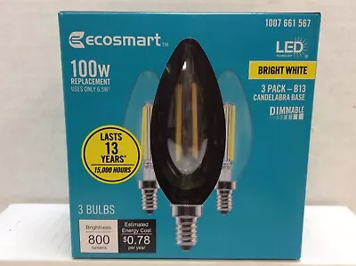 EcoSmart 100-Watt B13 E12 Candelabra LED Edison Light Bulb Bright White 3 Bulbs • $11.95