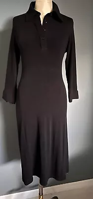 MELISSA MASSE Made To Measure Black Rayon? Pullover Dress Button Front Collar • $9.99