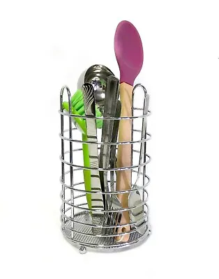 Kitchen Utensil Holder Caddy Rack Mesh Bottom - Silver Chrome Finish (6162) • $10.85