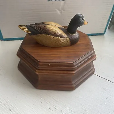 Vintage Wood Jewelry Trinket Box With Duck Decoy Top Octagon Mens Valet • $27.99